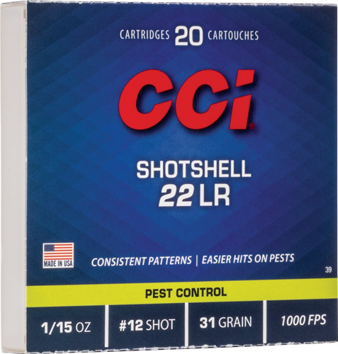 CCI Shotshell .22 Long Rifle 31 Grain #12 Shot - 20 Rounds per Box