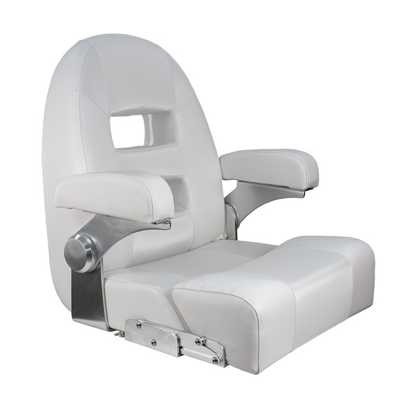 Springfield Marine Center Console Helm Flip-Up Seat in White/White – Durable Marine-Grade Vinyl Support