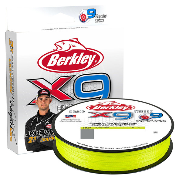 Berkley x9 Flame Green Braid Fishing Line - 80 lb Test, 295 Yards, Model X9B33080-GG