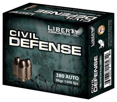 Liberty Civil Defense .380 Auto 50 Grain Copper Fragmenting Hollow-Point Ammunition