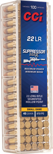 CCI Suppressor Max 22LR HP .22 Long Rifle Lead Hollow Point Ammo - 970 FPS, 45 Grains, 100 Rounds per Box