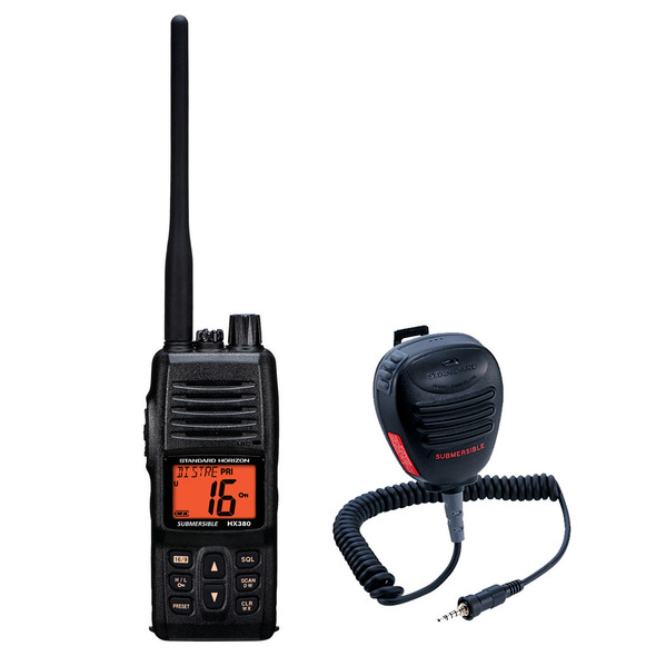 Standard Horizon HX380 Handheld VHF Radio with CMP460 Speaker Microphone – Waterproof, Commercial Grade, 40 Channels