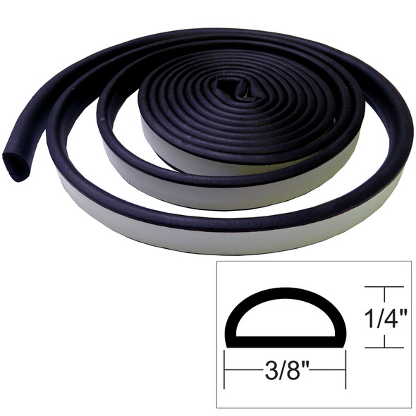 TACO Marine Weather Seal - 10 Feet Length, 1/4 Inch Height, 3/8 Inch Width, Black