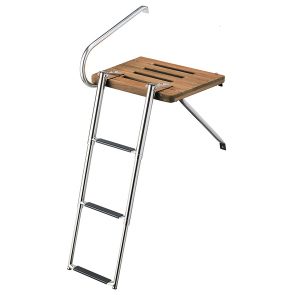 Whitecap Teak Swim Platform with 3-Step Telescoping Ladder for Outboard Motorboats