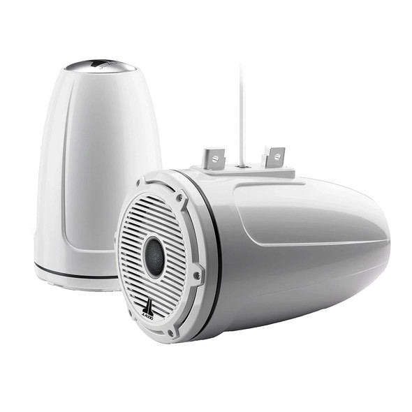 JL Audio M6 Series 7.7-inch Enclosed Tower Coaxial System with Gloss White Classic Grille and Black Tweeter Mesh