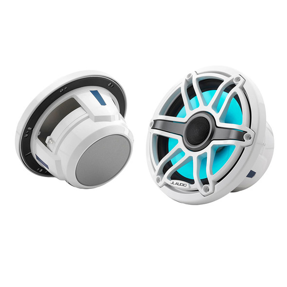 JL Audio M6 Series 7.7-inch Marine Coaxial Speakers with Gloss White Sport Grille and Transflective LED Lighting - Model M6-770X-S-GwGw-i