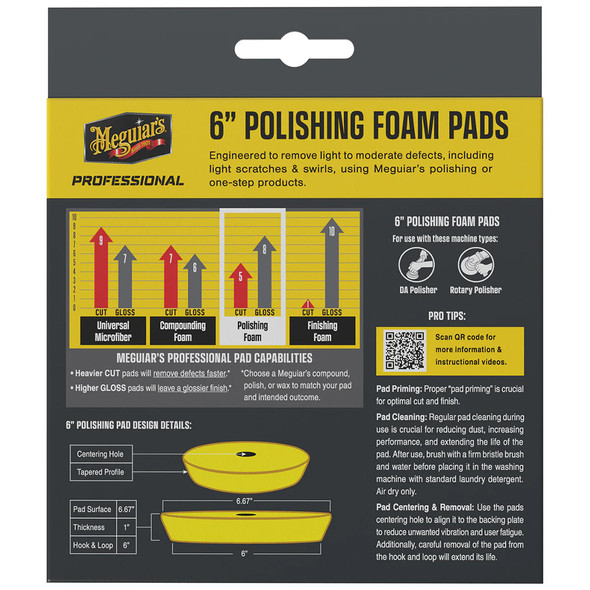 Meguiar's Professional 6-inch Polishing Foam Pads 2-Pack for Light to Moderate Surface Defects