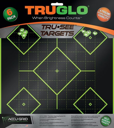 TruGlo Tru-See Reactive Targets 12x12 Inch, 6 Pack with Green Halo and Replacement Dots