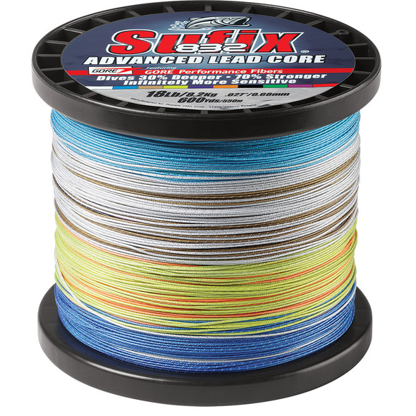 Sufix 832 Advanced Lead Core Line - 18lb, 10-Color Metered, 600 Yards