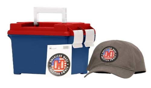 Frontier 5.56x45mm 55 Grain FMJ Ammunition with Red, White & Blue Ammo Can and Hat