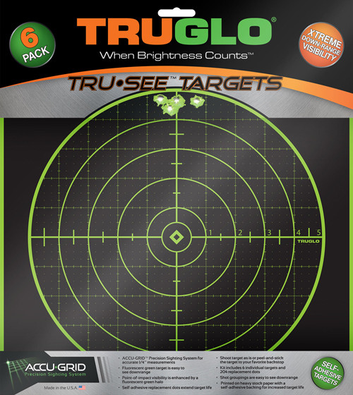 TruGlo Tru-See Reactive Target with Fluorescent Green Halo and Replacement Dots, 12" x 12" (6 Pack)