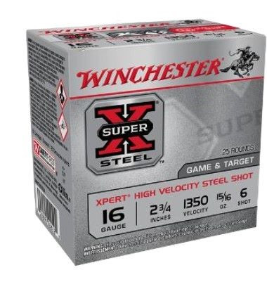 Winchester Ammunition Xpert Steel 16 Gauge Shotshells - 2.75 Inch, 1350 FPS, Non-Toxic #6 Shot, 25 Rounds per Box