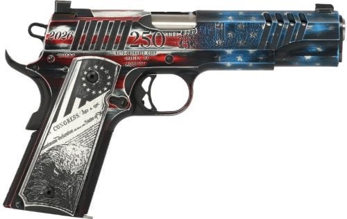 Auto-Ordnance 1911A1 .45 ACP Stainless Steel Pistol with Custom Engraved Hardwood Grips and Night Sights