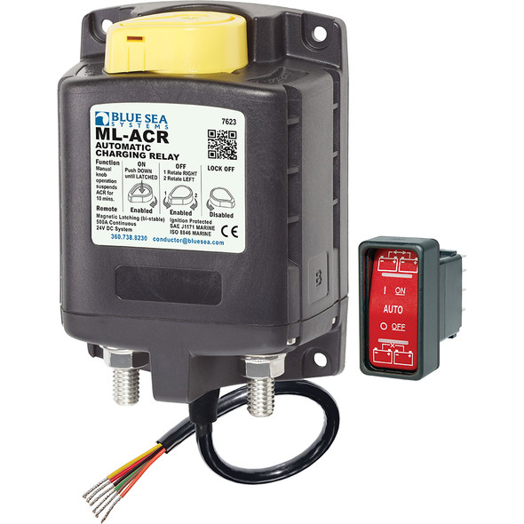 Blue Sea Systems 7623 ML-Series 24V Heavy Duty Automatic Charging Relay with Manual Control