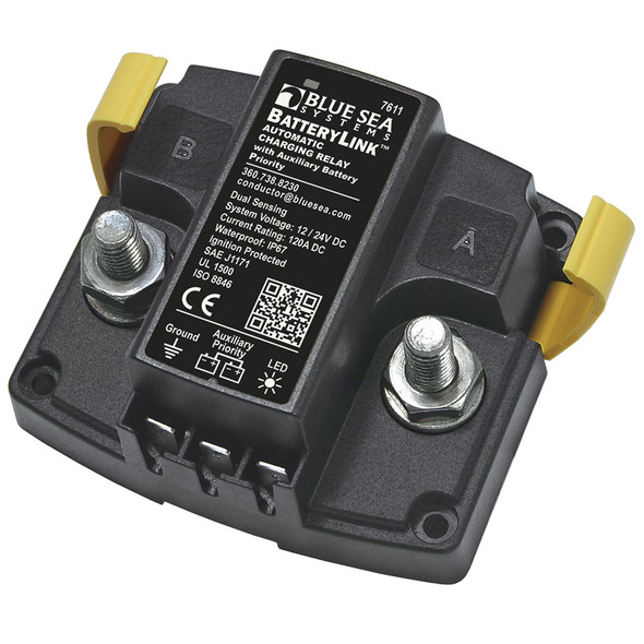 Blue Sea Systems 7611 DC BatteryLink Automatic Charging Relay – 120 Amp with Auxiliary Battery Charging
