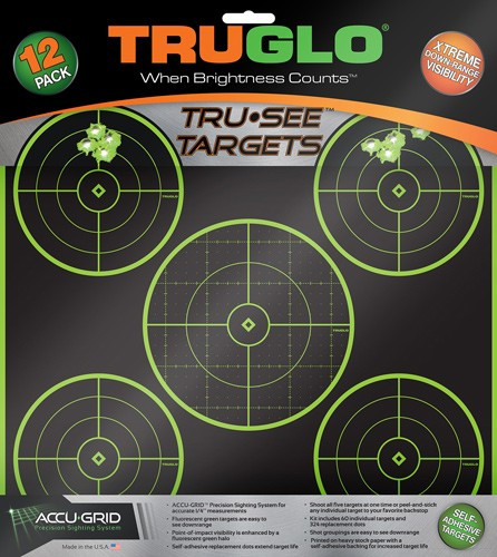 Truglo Tru-See Reactive Target with Green Halo and Replacement Dots - 12" x 12" Pack of 12