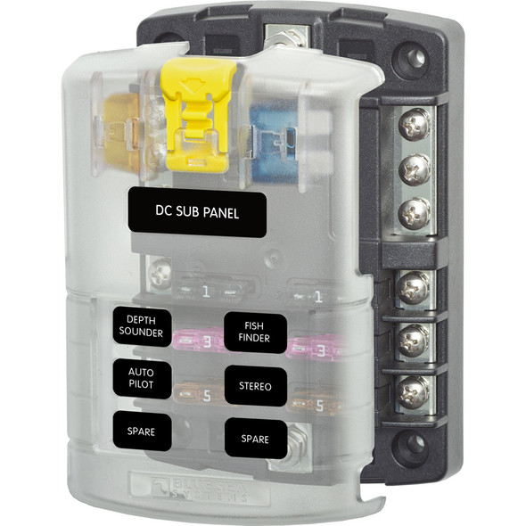 Blue Sea Systems 5025 ST Blade Fuse Block with Cover – 6 Circuits with Negative Bus
