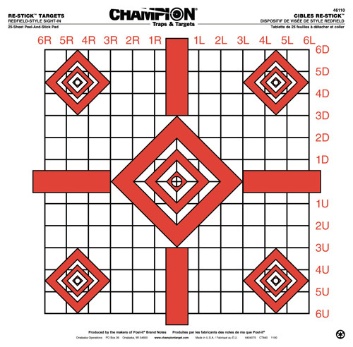 Champion Re-Stick Redfield Bullet Hole Targets - 16 x 16 Inches, Pack of 25
