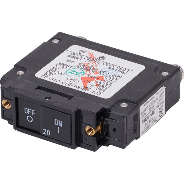 Blue Sea Systems 7457 UL-489 20A Flat Rocker Circuit Breaker for Marine and Industrial Use