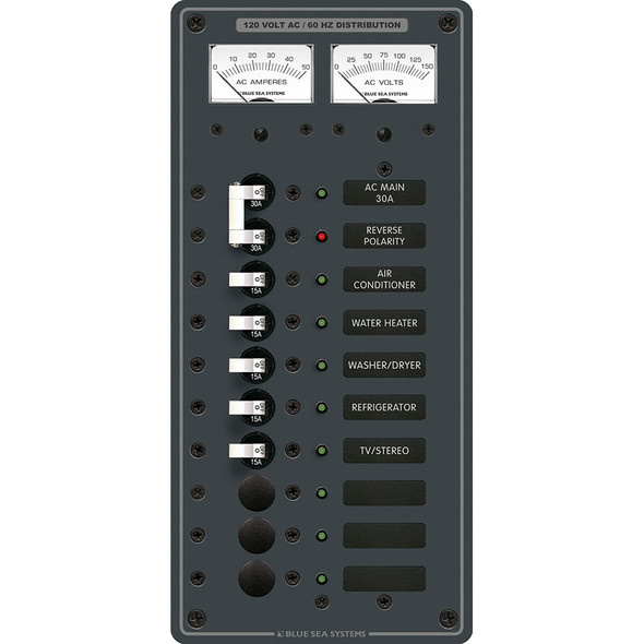 Blue Sea Systems 8074 AC Main +8 Positions Toggle Circuit Breaker Panel with White Switches