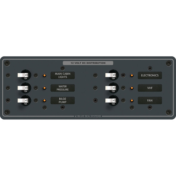 Blue Sea Systems 8096 DC 6-Position Toggle Branch Circuit Breaker Panel with White Switches