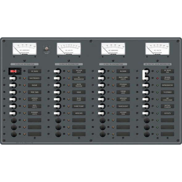 Blue Sea Systems 8195 AC Main + 8 Positions and DC Main + 29 Positions Panel