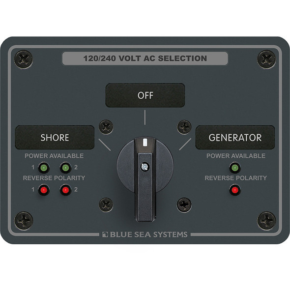 Blue Sea Systems 8386 AC Rotary Switch Panel, 30 Amp, 2 Positions + OFF, 4 Pole