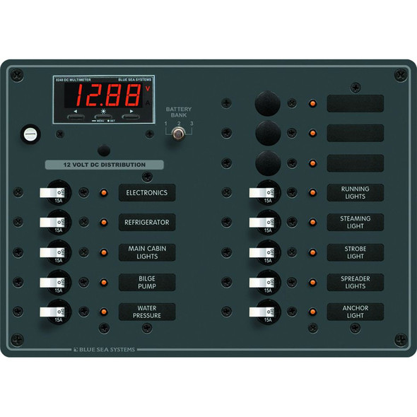 Blue Sea Systems 8403 DC Panel with Multimeter and Circuit Breakers for 12/24V Systems