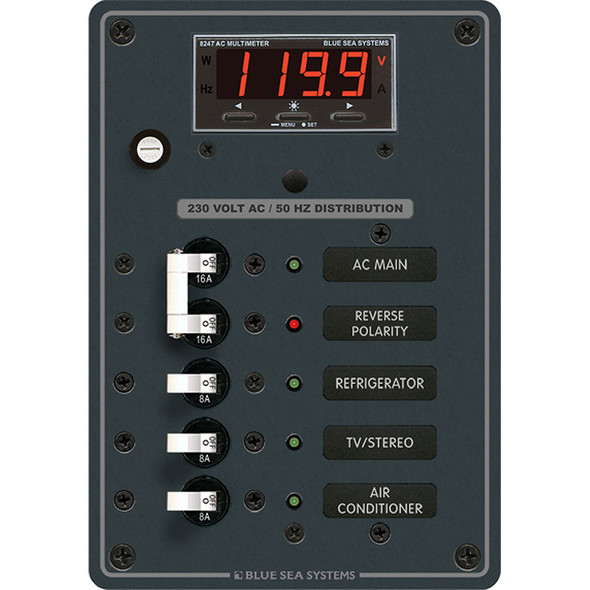 Blue Sea Systems 8505 AC Main and Branch A-Series Toggle Circuit Breaker Panel (230V, 50A)