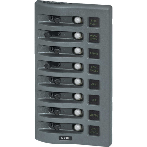 Blue Sea Systems WeatherDeck 4378 Water-Resistant Circuit Breaker Panel – 8 Position, Gray