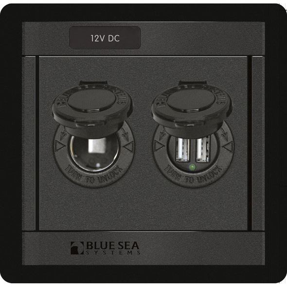 Blue Sea Systems 1478 360 Panel with 12V DC Socket and Dual USB Charger for Vehicles and Marine Applications