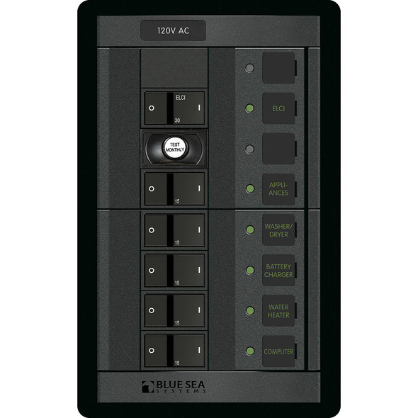 Blue Sea Systems 1503 Battery Management Panel with ELCI and 5-Position Flat Rocker Switch