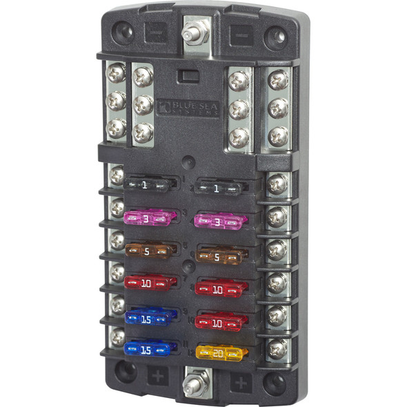 Blue Sea Systems 5031 ST Blade Fuse Block with Negative Bus for 12 Circuits - No Cover
