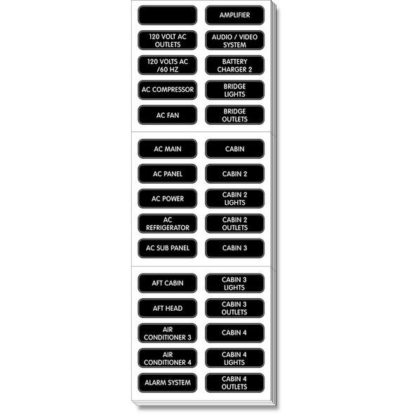 Blue Sea Systems 8067 AC Panel Extended 120 Label Set for Circuit Breaker and Fuse Panels