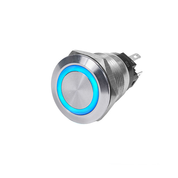 <p><strong>4160 SS Push Button Switch - Off-On - Blue - 10A</strong></p><ul><li>10A continuous</li><li>Single Pole Double Throw or Single Pole Single Throw</li><li>Can be wired for normally open or normally closed</li><li>Installs with .110inch qu...