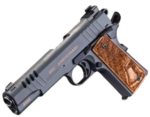 Auto-Ordnance 1911A1 .45 ACP Stainless Steel Semi-Auto Pistol with Custom Engraved Hardwood Grips and Night Sights
