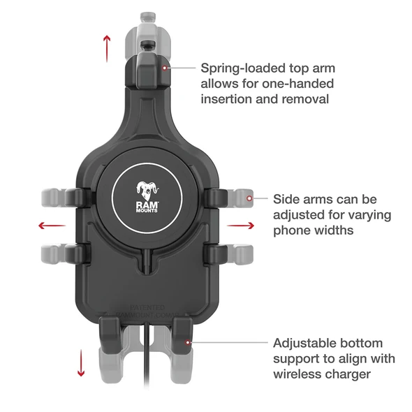 RAM Mounting Systems Ram Quick-Grip Pro with Ball & Qi2 15W Wireless Charger - Secure Phone Holder with Wireless Charging