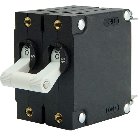 Egis Mobile Electric A Series White Dual Pole 15A Toggle Panel Mount Circuit Breaker