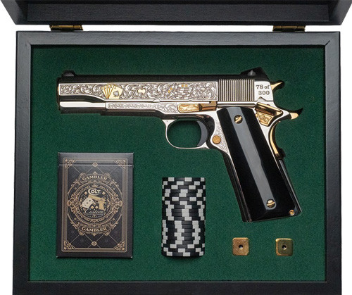 Colt 1911 Gambler .45 ACP Limited Edition Semi-Auto Pistol with Nickel Finish and Adjustable Sights