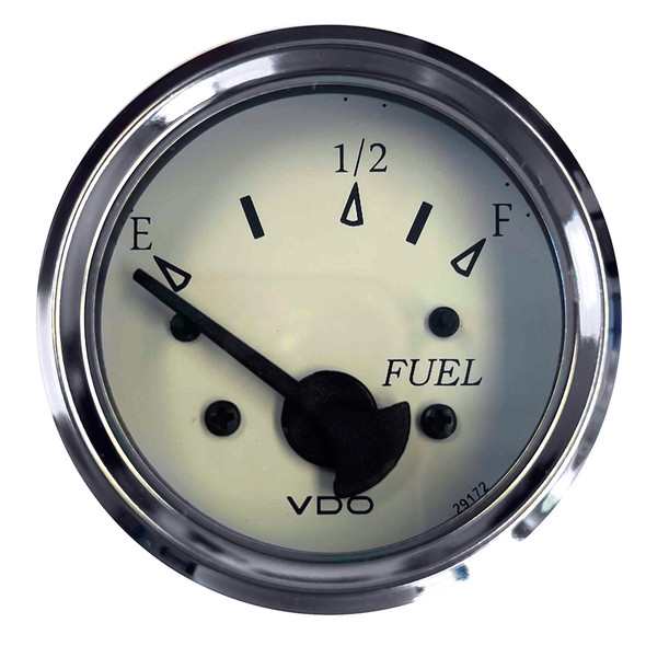 VDO Cockpit Marine 52MM Fuel Level Gauge with White Dial and Chrome Bezel