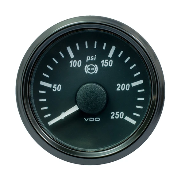 VDO SingleViu 52mm Brake Pressure Gauge - 250 PSI with 0-4.5V Analog and J1939 CAN Compatibility