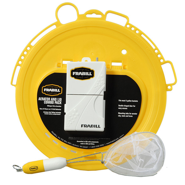 Frabill Aeration & Lid Combo Pack - Keep Saltwater Baitfish Healthy with 6-Gallon Capacity