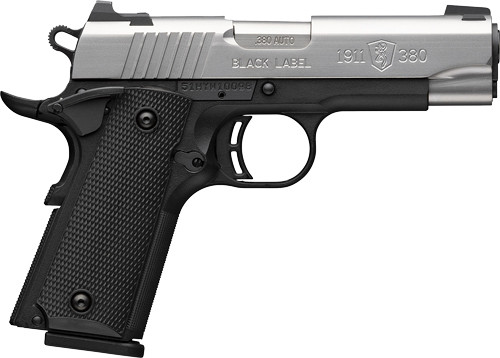 Browning 1911-380 Stainless Handgun with Steel 3 Dot Combat Sights and Pistol Rug