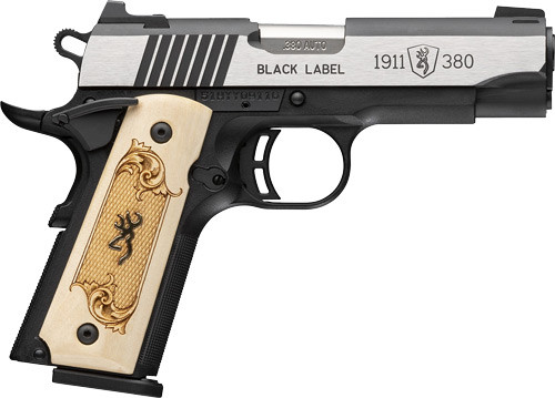 Browning 1911-380 Black Label Semi-Auto Pistol with Maple Medallion Grips and Steel Frame 051999492