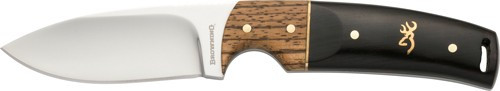 Browning Buckmark Hunter Folding Drop Point Knife with Hardwood Handle and Leather Sheath