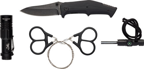 Browning Outdoorsman Survival Kit with Stainless Steel Folding Knife and Compact Waterproof Case