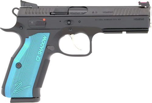 CZ Custom Shadow 2 Accu 9mm FS Semi-Auto Pistol with Blue Aluminum Grips