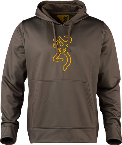 Browning Tech Hoodie LS - X-Large Brown Polyester Long Sleeve Hoodie with Buckmark Logo
