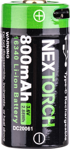 Nextorch DC20044 16340 USB Type C Battery for Compact Flashlights