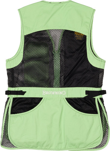 Browning Mesh Shooting Vest R- Women’s X-Large Black and Green Clay Target Vest with Multiple Pockets and Embroidery Panel